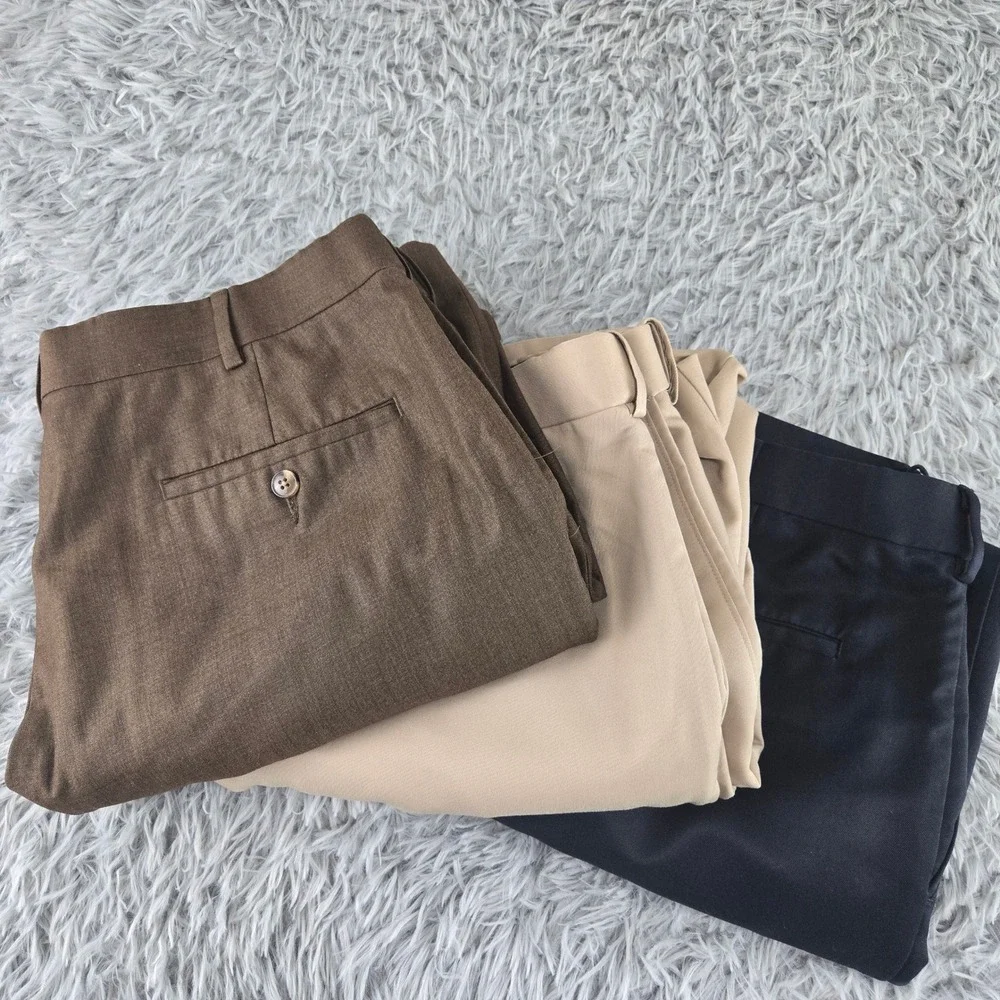 Roundtree & Yorke Mens 38x30 Brown Tan Black Easy Care‎ Dress Pants Bundle 3pk